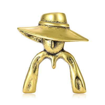 Front view of the wide brim hat figure brooch
