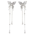 Silver Tone Butterfly Twin Chain Extra Long Stud Earrings view 5