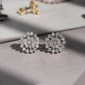 White Gold Tone Openwork Snowflake Clear Stone Stud Earrings view 1