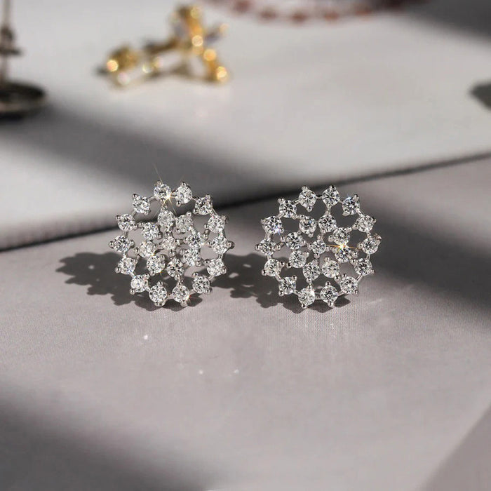 White Gold Tone Openwork Snowflake Clear Stone Stud Earrings