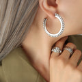 Steel Open Hoop Earrings Black Pave Zirconia Edge Pair view 1