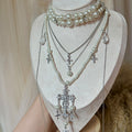 Ornate Pearl Cross Layered Silver Tone Necklace Set view 4