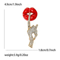 Red Lips and Crystal Hand Brooch in Two Metal Tones view 4