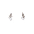 Silver Leaf and White Pearl Look Small Stud Earrings view 5