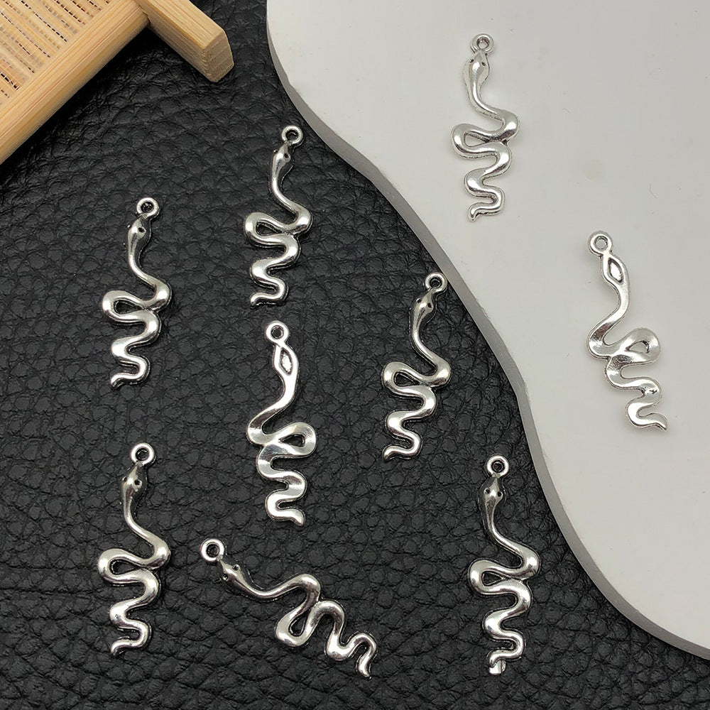 Antique Silver Zinc Alloy Snake Charm Pendant for DIY Bracelets Necklaces and Keychains