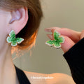 Green Crystal Butterfly Stud Earrings for Women Fashion Jewelry view 2