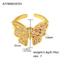 Gold Copper Open Butterfly Ring Pave and Baguette Zircon view 6