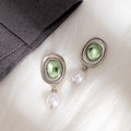Pale Green Oval Silver Rings Pearl Look Dangle Earrings view 3
