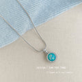 Silver Tone Aqua Opal Look Clear Stone Halo Pendant Necklace view 3