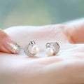 Silver Tone Star Moon Pearl Look Stud Earrings with Polished Metal Finish view 2