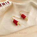 Gold Red Enamel Tanghulu Candy Skewer Hook Earrings Pair view 1