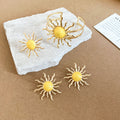 Gold Sunburst Enamel Open Cuff Bracelet Ring Stud Earring Sets view 3
