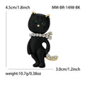 Black Cat Brooch with Crystal Collar and Curled Tail view 5