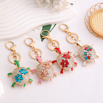 Rhinestone Flower Turtle Keychain Gold Clasp Five Colors
