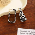 Brown and White Animal Print Open Rectangle Hoop Earrings view 7