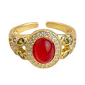 Gold Red Cabochon Open Adjustable Halo Ring Jewelry view 5
