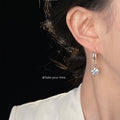 Silver Double Layer Hoop Square Zircon Drop Earrings Pair view 2