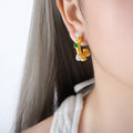 Gold Textured C Hoop Earrings Pearl Green Stone Accents view 6