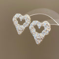 Silver Tone Irregular Open Heart Stud Earrings with Textured Finish view 6