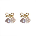 Gold Tone Bow And Iridescent Faceted Twin Drop Stud Earrings view 5