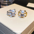 Pearl Bear Crystal Open Adjustable Ring Silver Gold Tones view 4