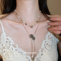 Gold Tone Layered Black Flower Pearl Drop Necklace view 3