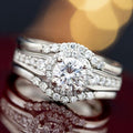 White Gold Round Halo Split Band Cubic Zirconia Finger Ring view 2