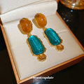 Amber and Turquoise Resin Geometric Drop Stud Earrings view 4