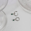 Round Gem Drop Huggie Hoop Earrings Gold Silver Metal view 4