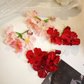 Pink and Red Fabric Flower Cluster Long Stud Earrings view 3