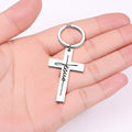 Silver Jesus Script Cross Metal Keychain Split Ring view 3
