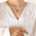 Gold Snake Chain Emerald Green Zircon Baguette Pendant view 4