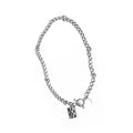 Silver Curb Chain Checkered Square Pendant Toggle Necklace view 5