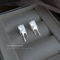Silver Rectangular Crystal Liquid Melt Drip Stud Earrings view 3