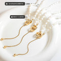 Freshwater Pearl Toggle Clasp Lariat Drop Necklace Gold Tone view 2
