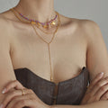 Gold Marine Whale Fish Bead Necklace Y-Lariat Ball Chain Set view 2