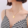 Gold Checkerboard Square Pendant Necklace Twisted Rope Chain view 4