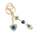 Blue Evil Eye Rhinestone Heart Gold Tone Charm Keychain view 5