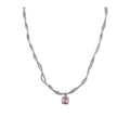 White Beaded Necklace with Pink Crystal Pendant Two Styles view 5