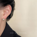 Gold Zirconia Wheat Leaf C-Hoop Ear Climber Stud Earrings view 3