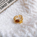 Gold Tone Asymmetrical Open Ring With Brown Oval And Yellow Crystal view 6