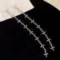 Silver Tone Cross Chain and Star Hoop Earrings with Crystal Accents view 6