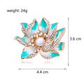 Pink Aqua and Blue Lotus Pearl Look Gold Tone Metal Brooch Pin view 2