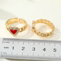 Gold Tone Crystal Heart Adjustable Open Rings in Red and Pink view 2