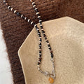 Black White Bead Pendant or Black Gold Geometric Necklace view 3