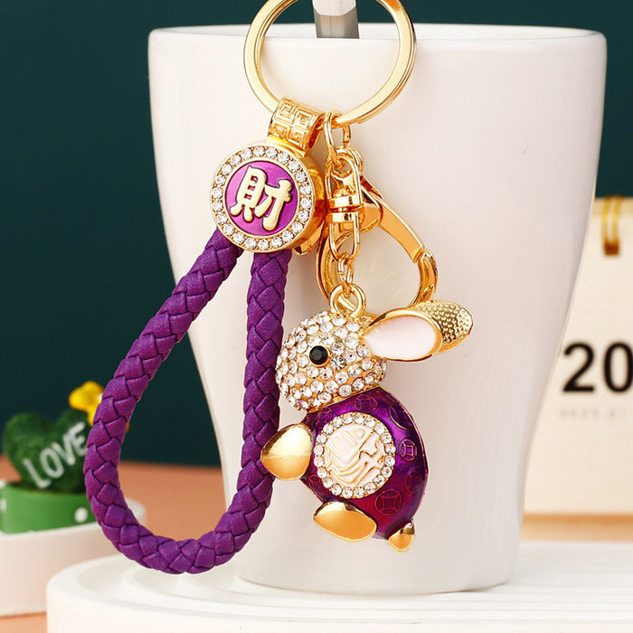 Jeweled Fortune Rabbit Keychains in Five Colors and Fifteen Loop Configurations