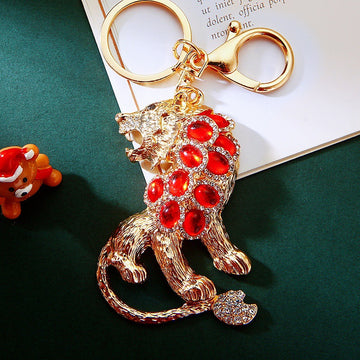 Cat Eye Leopard Keychains With Red or Peacock Green Stones