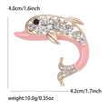 Enamel Crystal Dolphin Brooch Pink and Blue Gold Tone Metal view 6