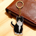 Black And White Cat Flat Acrylic Keychain With Gold Tone Ring view 4