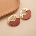 Brown Wood Look and Hammered Gold Open Disc Earrings view 2